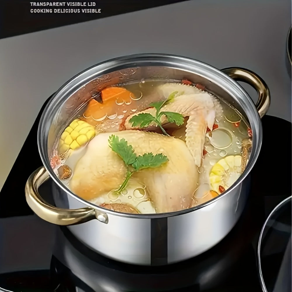 Stainless Steel Deep Pot Cookware Set 10 & 12 Piece with Lids & Dual Handles ¨C Oven Safe Soup Hot Pot Pasta Seafood Stew Pots | Silver Pink Gold | Home Restaurant Cooking Gift Set