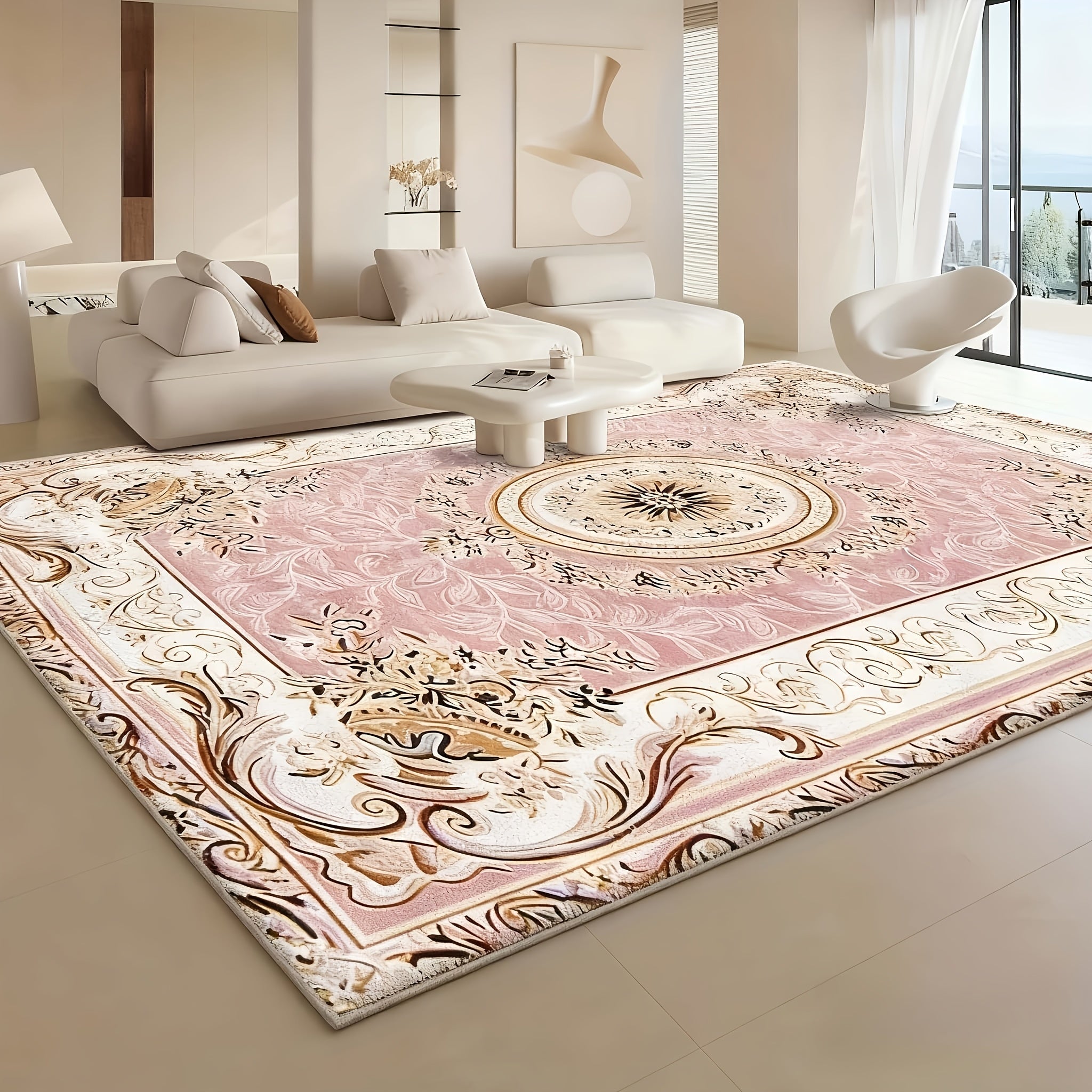 Luxury Velvet Area Rug 852 GSM Machine Washable Low-Pile Floral Checkered Non-Slip Polyester Carpet for Bedroom Living Room Dining Room Office Vintage Elegant Home Decor