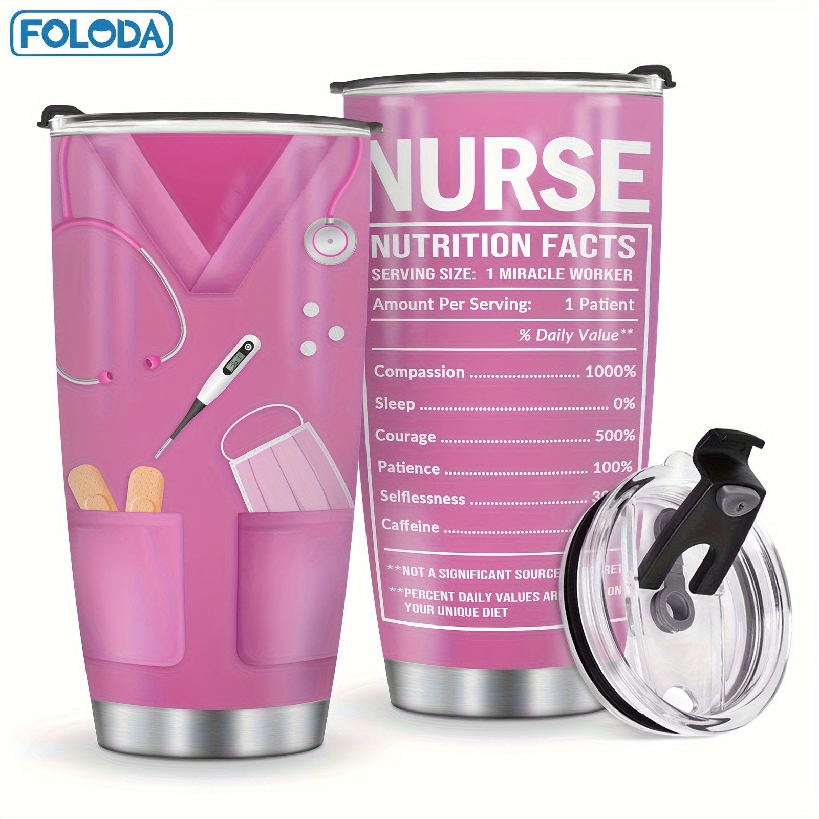Nurse Tumbler 20oz Stainless Steel Double Wall Vacuum Insulated Travel Mug with Lid Leak-Proof Oval Water Bottle Funny Nurse Design Gift for Nurses Doctors Healthcare Workers Christmas Valentine Appreciation