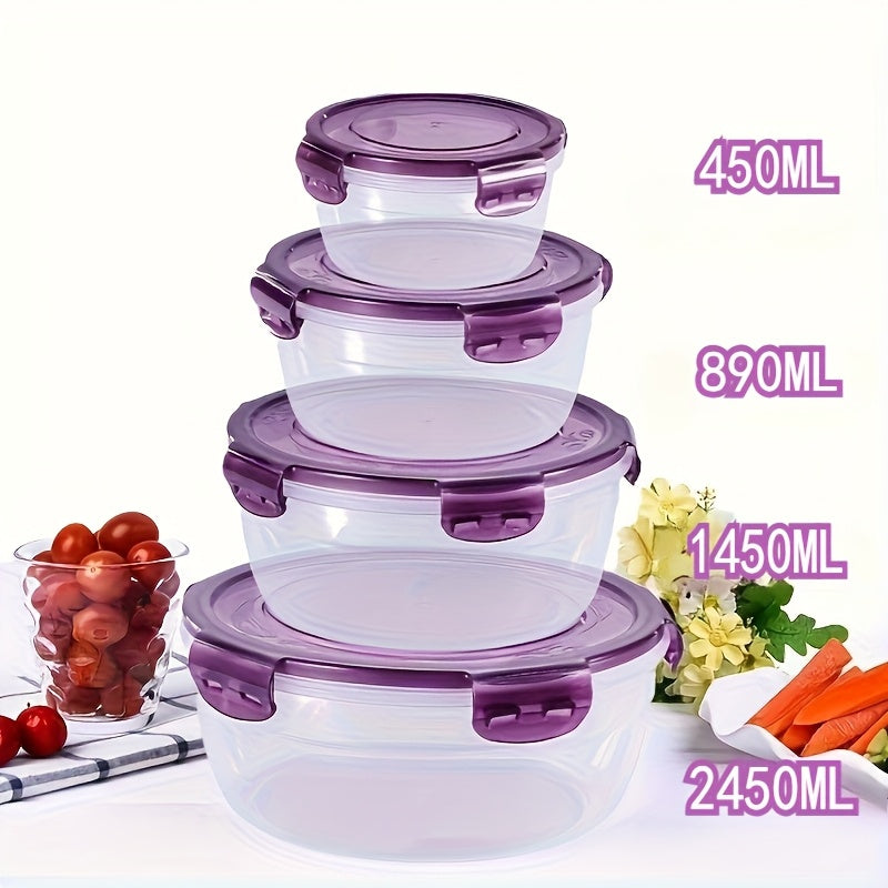 Refrigerator Storage Containers Large Capacity 3/4pcs Airtight - Keeps Fruit Vegetable Meat Egg Dumpling Fresh, Stackable Space-Saving Plastic Food Storage Boxes for Kitchen Fridge, Purple Green Blue Beige