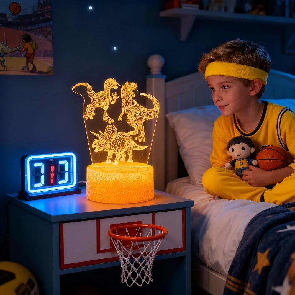 3D Holographic Dinosaur Night Lamp 16 Color Changing T-Rex LED Bedside Lamp Remote Touch Control Adjustable Brightness Kids Room Decor Gift Boys Girls Jurassic
