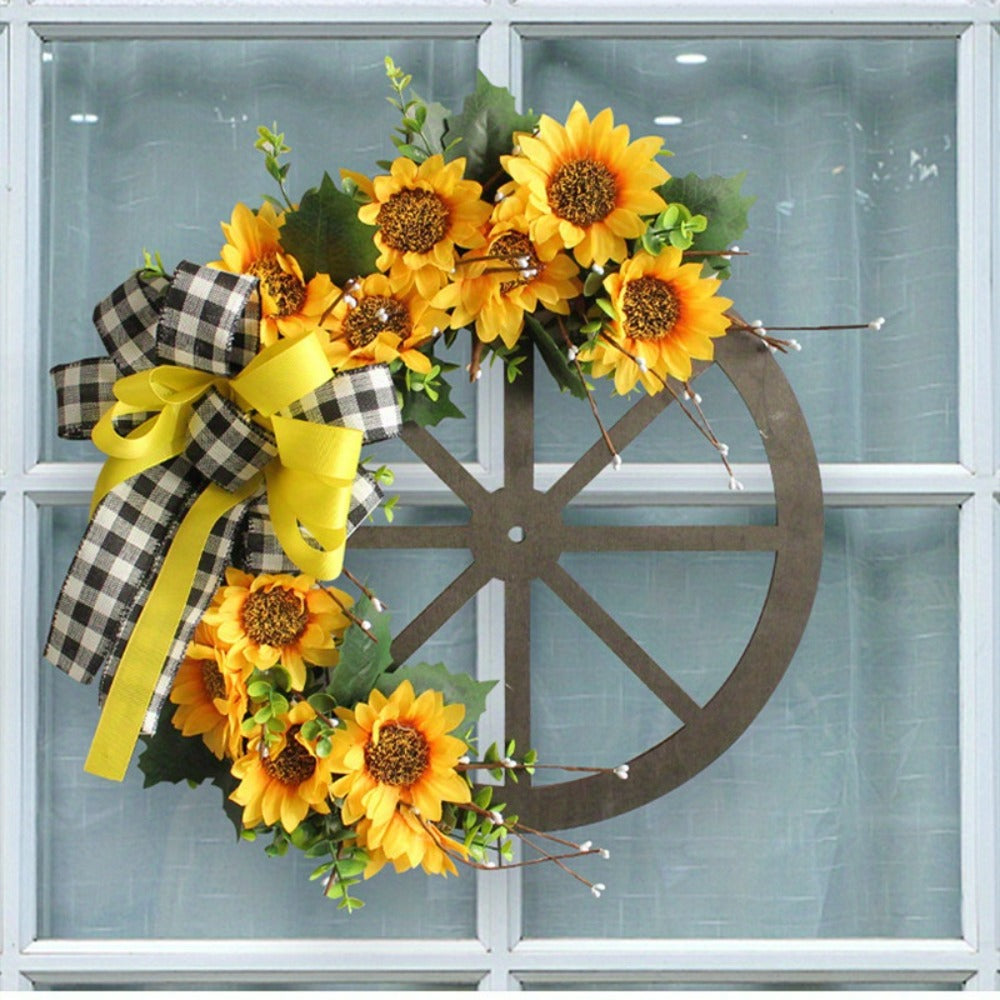 Sunflower Bow Wreath for Front Door - Handcrafted Thanksgiving Wreath with Natural Look, Fall Seasonal Home Decor, Easy Installation Door Hanging Decoration