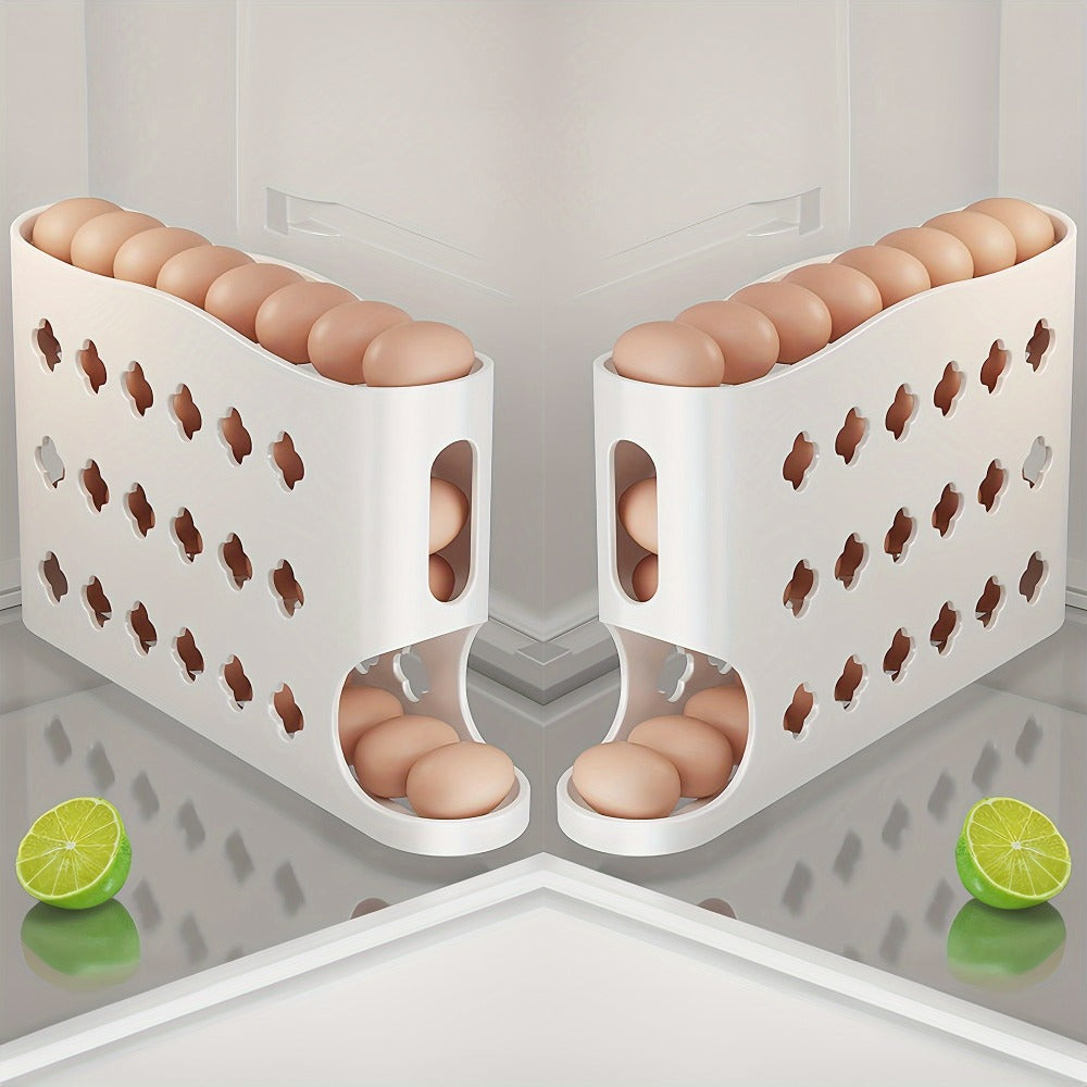 Egg Dispenser for Refrigerator, 4-Tier Automatic Rolling Egg Holder Rack ¨C Space-Saving Egg Storage Organizer for Fridge, Kitchen Cabinet, Countertop and Table