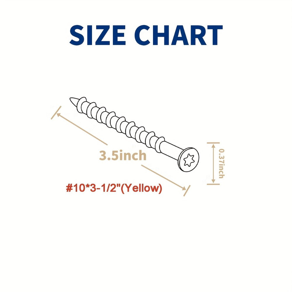 400pcs #10 x 3-1/2¡± Torx Wood Screws Rust Resistant Yellow Ceramic Coating ¨C Flat Head Fully Threaded Self-Tapping Screws for Wood Fastening Decking & Construction