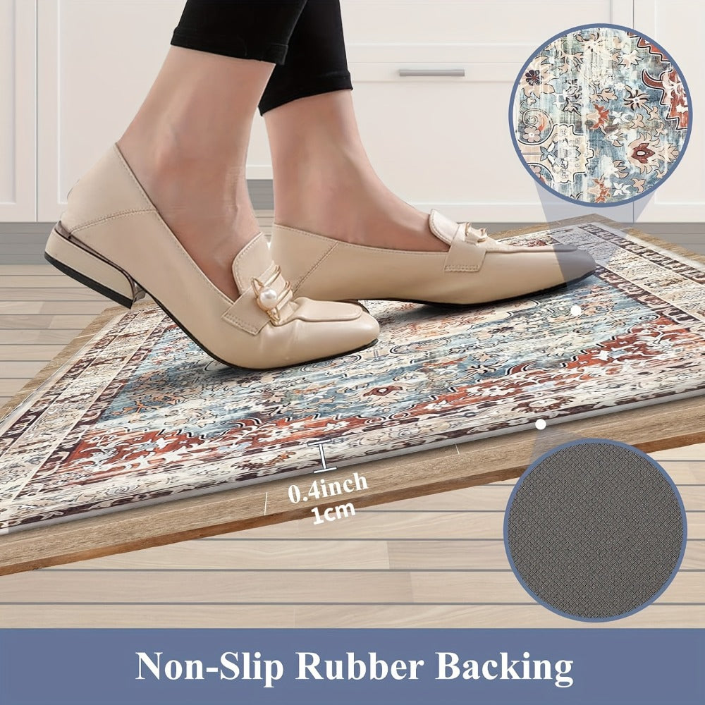 Anti Fatigue Kitchen Mat Set of 2 Non-Slip Cushioned Kitchen Rugs Boho Distressed Runner for Sink Laundry Office Standing Mat