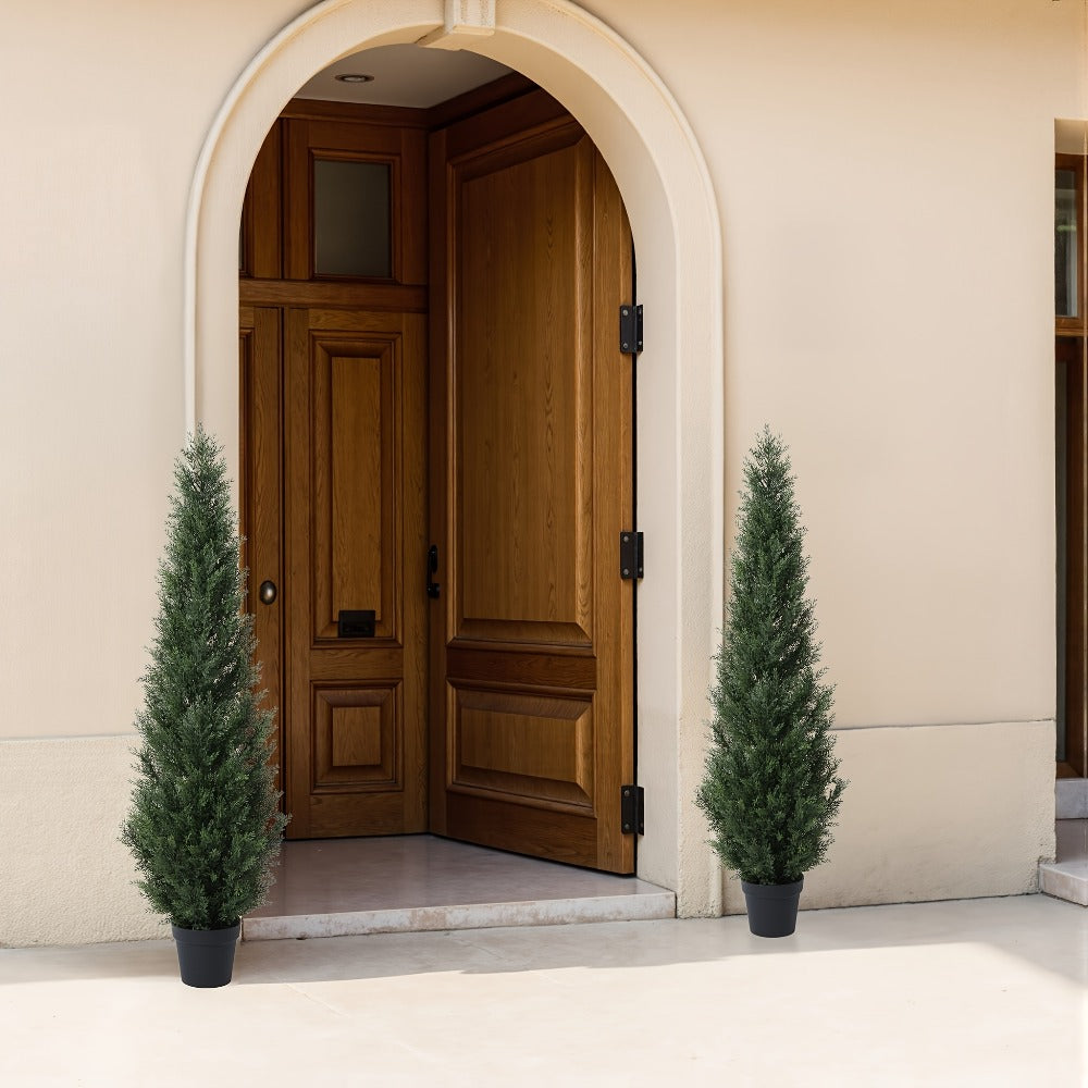Artificial Topiary Cedar Tree Outdoor Indoor UV Resistant Fake Potted Plant Faux Pine Shrub Front Porch Patio Home Office Decor 3ft 4ft 5ft 1pc 2pcs