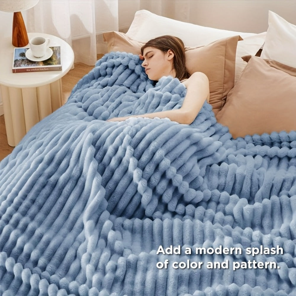 Reversible Faux Rabbit Hair Blanket ¨C Thickened Soft Thermal Throw for Bed, Nap, Office & Camping, All Season, 4 Colors, 5 Sizes