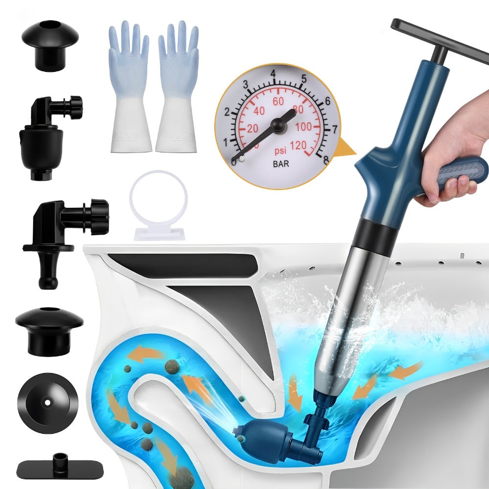 High-Pressure Air Drain Blaster with Real-Time Pressure Indicator - Stainless Steel Toilet Plunger & Sink Drain Unclogger, No Battery Needed, for Toilets Sinks Floor Drains, Durable & Easy to Use, Green