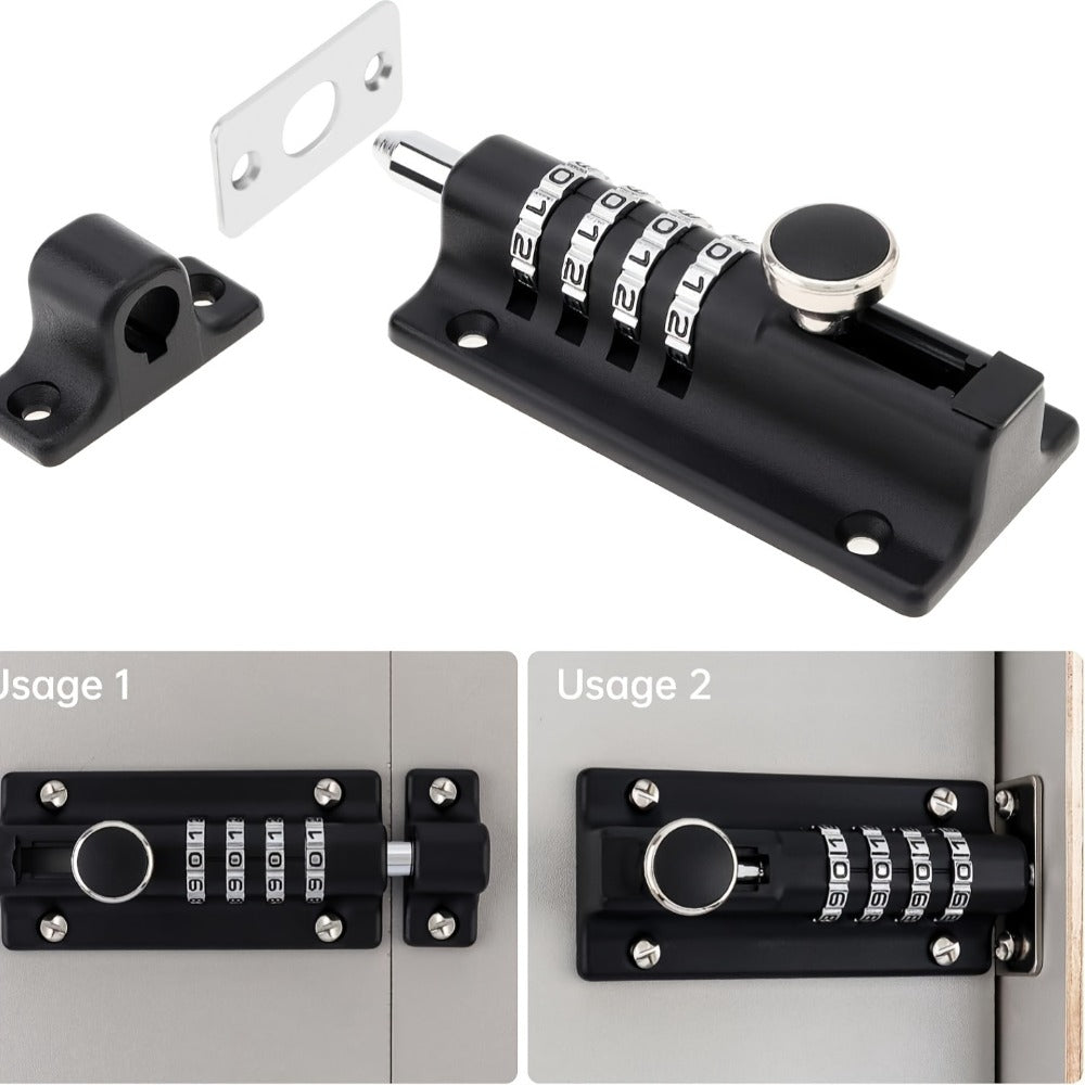 Combination Bolt Lock 4-Digit Heavy Duty Zinc Alloy Sliding Security Lock ¨C Keyless Door Bolt with Screwdriver Set for Shed Gate Fence & Outdoor Doors, Black