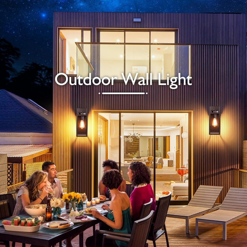 Outdoor Wall Light with Outlet 2-Pack - Modern Exterior Porch Wall Sconce Lighting Fixture for Front Door, Garage & Patio, Weather Resistant, Black & Oil-Rubbed Bronze Finish