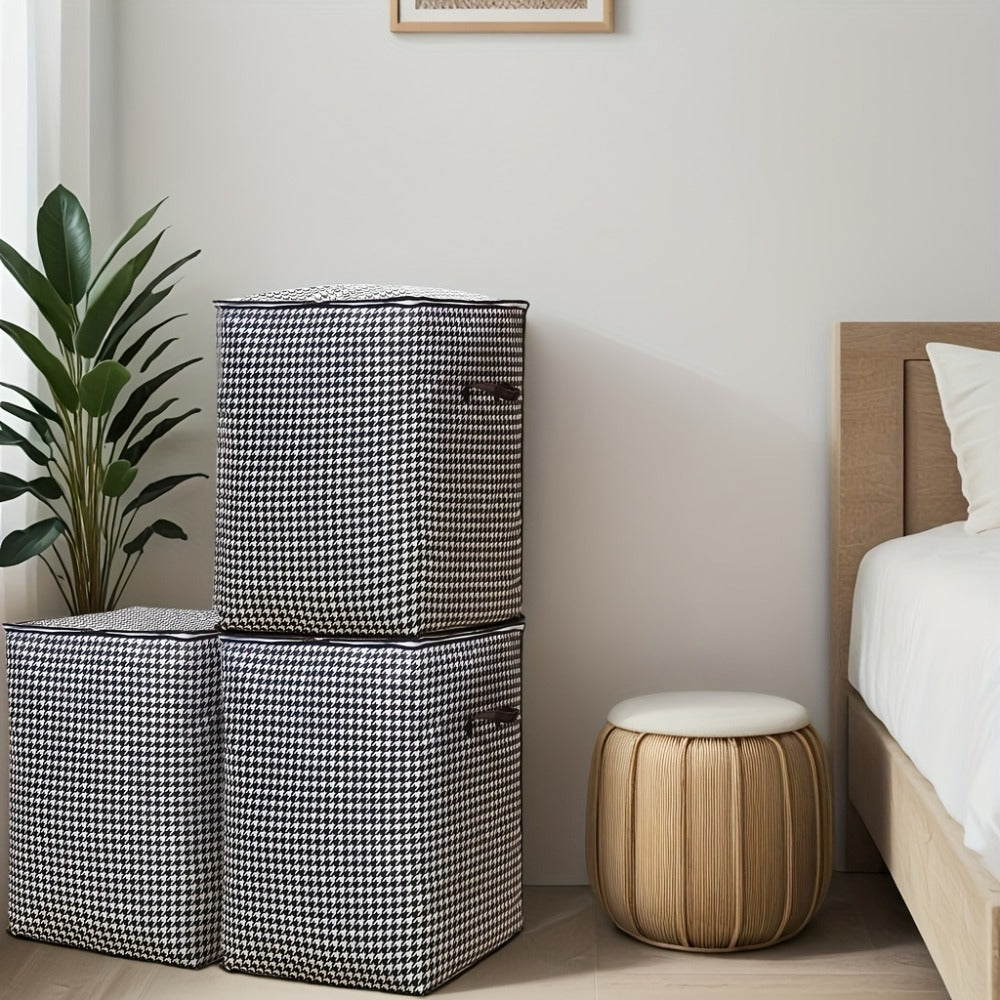 Oversized Storage Bin with Lid & Handles | Clothes Blanket Organizer Box, Dust-Proof Compartment Bucket, Under-Bed Travel Basket