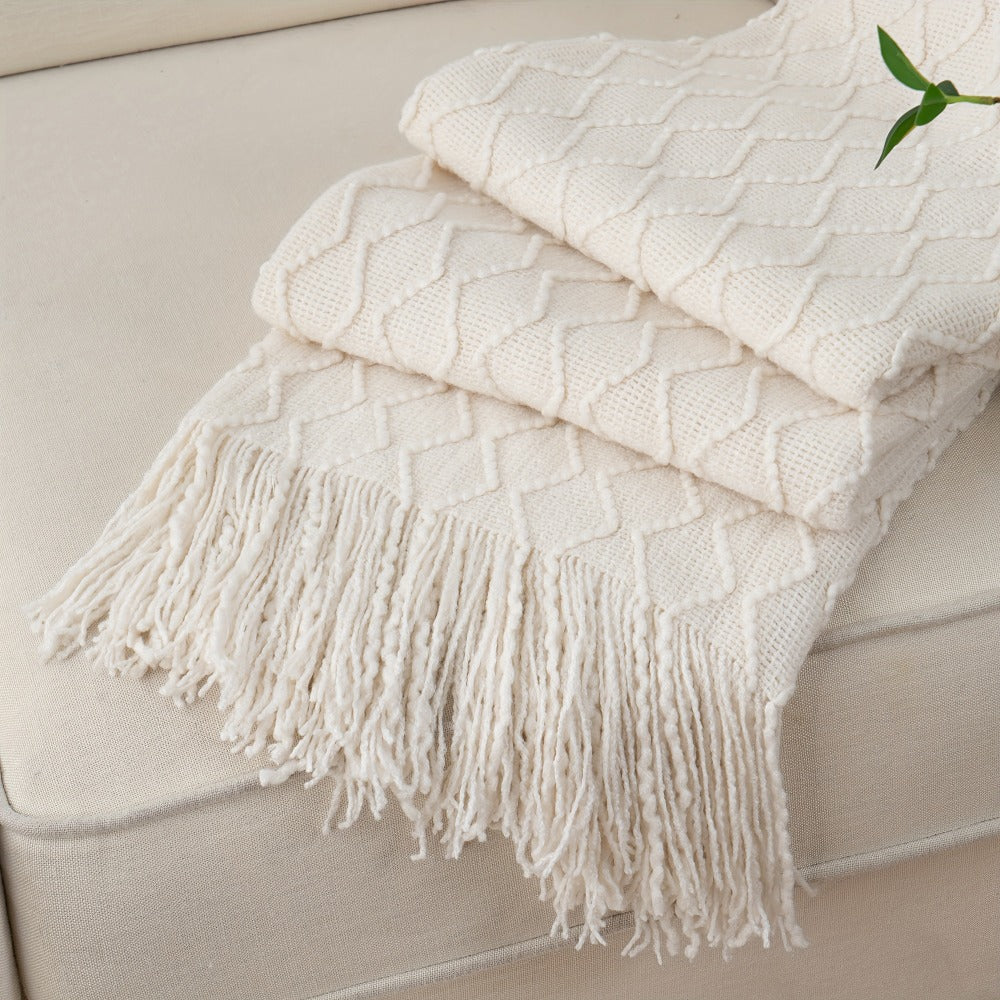 Tassel Throw Blanket ¨C Soft Lightweight Decorative Fringe Throw for Couch, Chair, Bed & Sofa, 50¡±¡Á60¡±, 6 Colors, Boho Home Decor