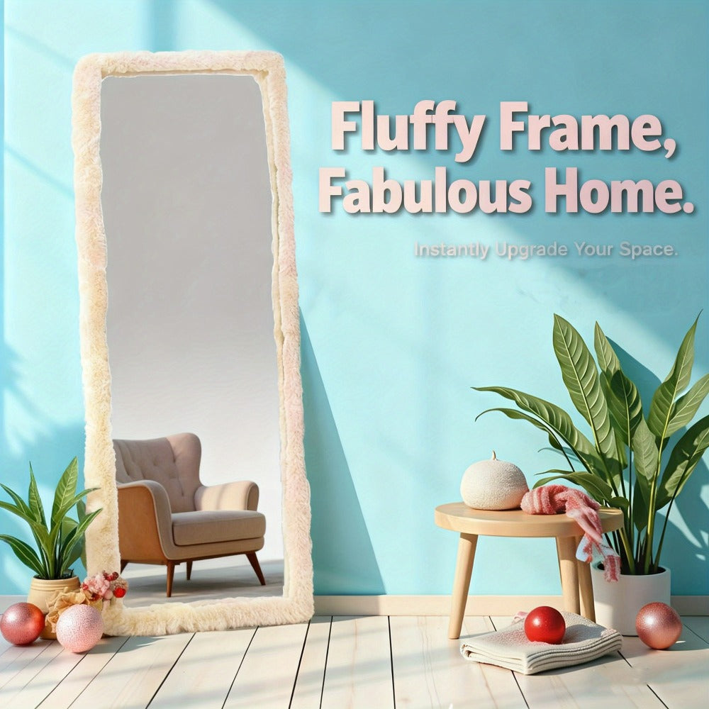 Full Length Floor Mirror Cover Fluffy Stretchable 64¡±x21¡± - Soft Non-Slip Irregular Shape Bedroom Dressing Room Mirror Sleeve 6 Colors