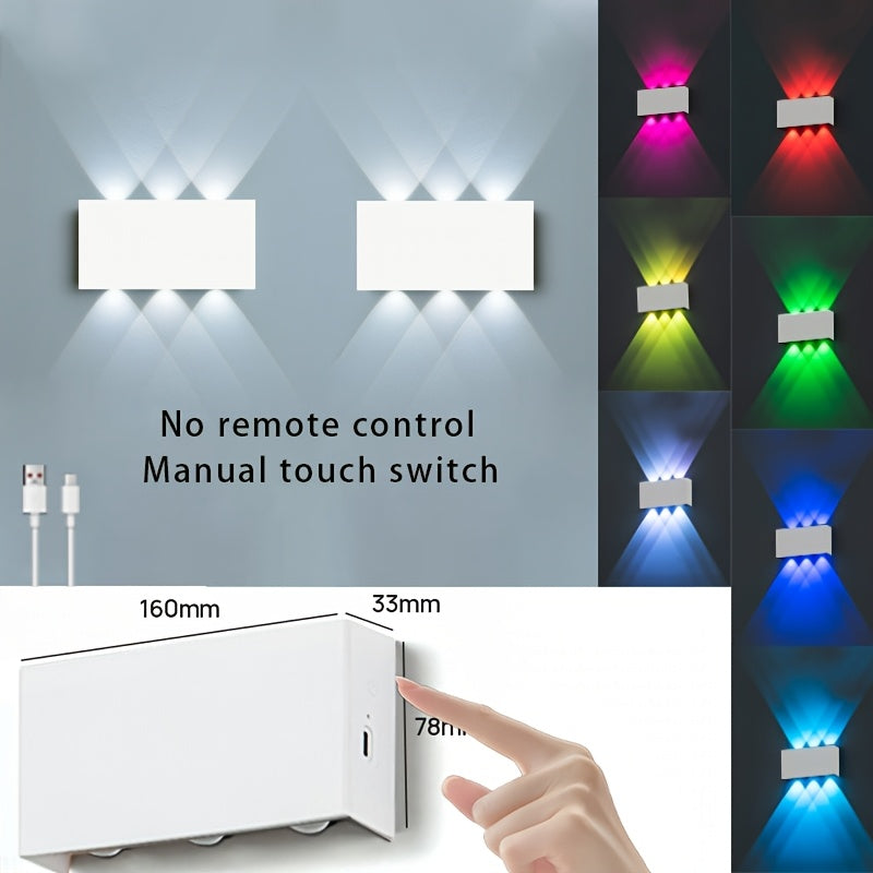 RGB Wall Light 2 Pack Battery Powered - Seven Color Gradient Dimming Night Light with Touch Switch | Festive Atmosphere Lamp for Bedroom, Hallway & Living Room Decoration