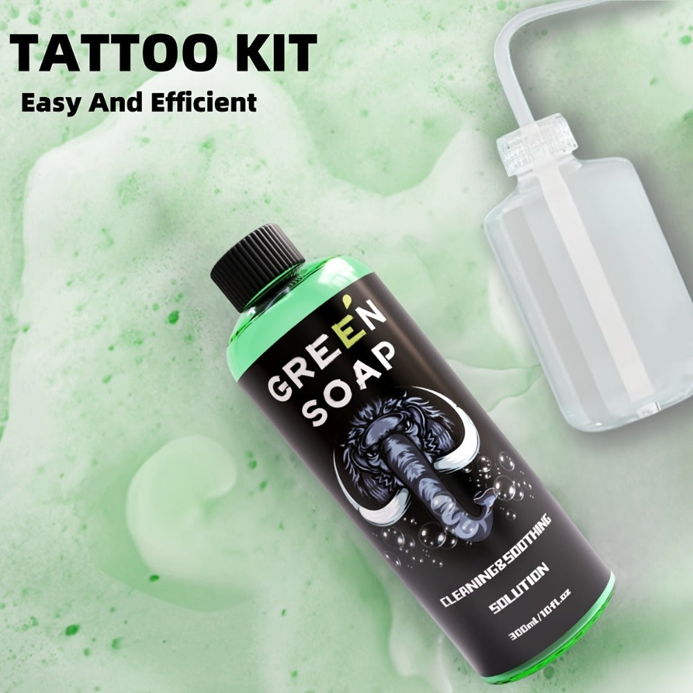 Tattoo Green Soap Cleansing Solution Kit - Professional Tattoo Wash Soap with Squeeze Bottle, Safe Moisturizing Foam for Tattoo Artists Skin Care & Color Preservation