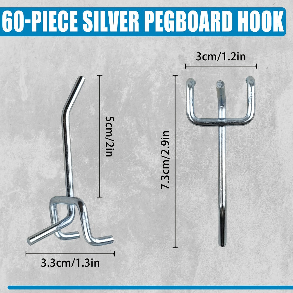 Pegboard Hooks 60pcs Stainless Steel 2 Inch Single Hole ¨C 1-Inch Spacing Board Hooks for Tool Organization in Garage Workshop Warehouse Garden & Storage