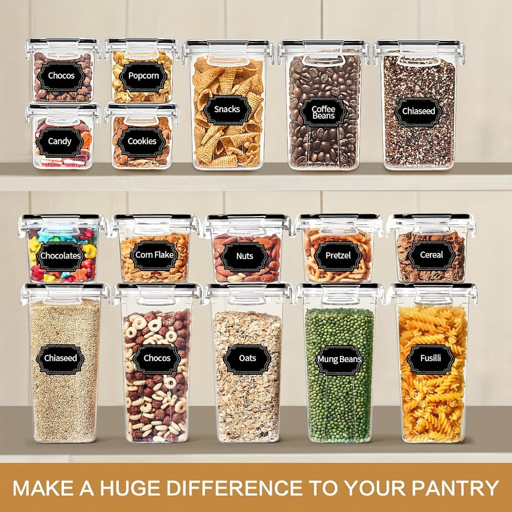 Airtight Food Storage Containers 64 Piece Set - BPA-Free Plastic Canisters with Lids for Pantry Kitchen Organization, Dishwasher Safe, Perfect for Storing Flour Sugar Cereal Dry Goods and Snacks, Includes Reusable Labels and Marker, 32 Boxes and 32 Lids
