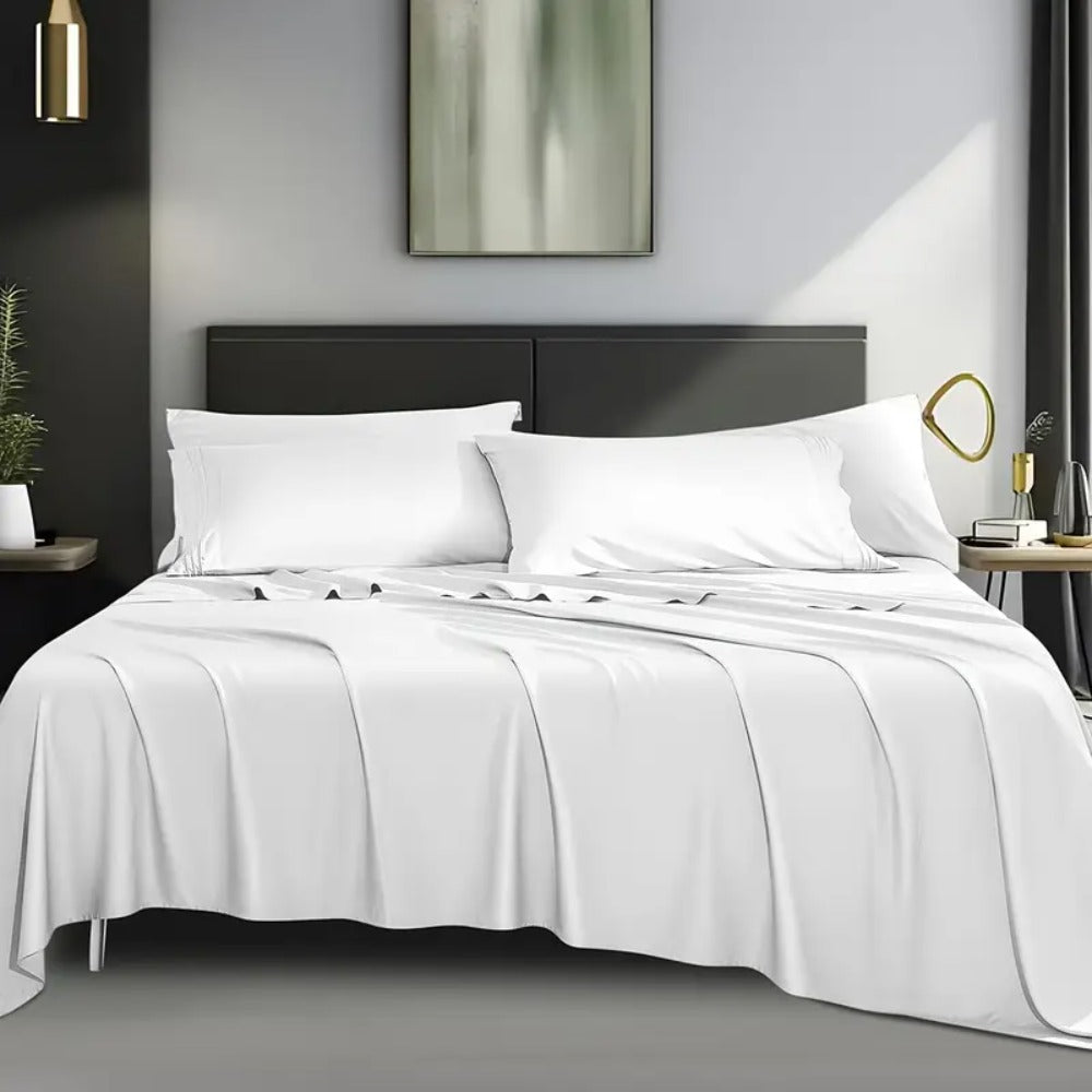 Cooling Sheet Set 4 Piece 2200TC Bamboo Blend - Silky Soft Deep Pocket 16 inch Fitted Sheet, Flat Sheet & Pillowcases, Breathable Luxury Bedding for Hot Sleepers Twin Full Queen King, Summer Chill Collection