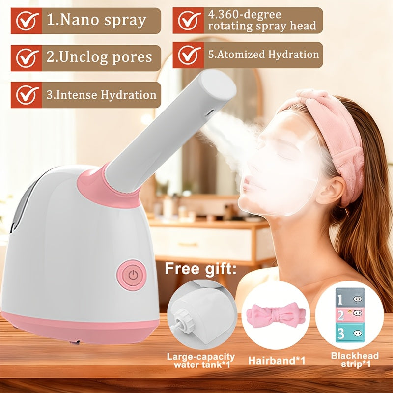Facial Steamer Nano Ion Mist - Deep Pore Cleansing Home Spa Face Steamer with 360¡ã Rotatable Arm, Blackhead Remover, Portable & Salon-Grade Skin Hydration Beauty Tool