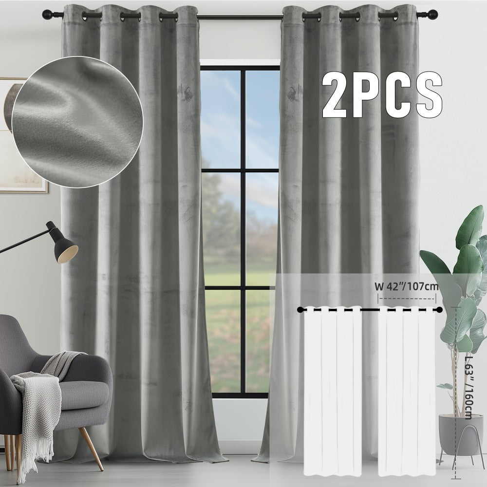 Velvet Room Darkening Curtains 2 Panels | Grommet Top Thermal Insulated Soundproof Blackout Curtains for Living Room Bedroom, Soft Solid Color Vintage Window Drapes