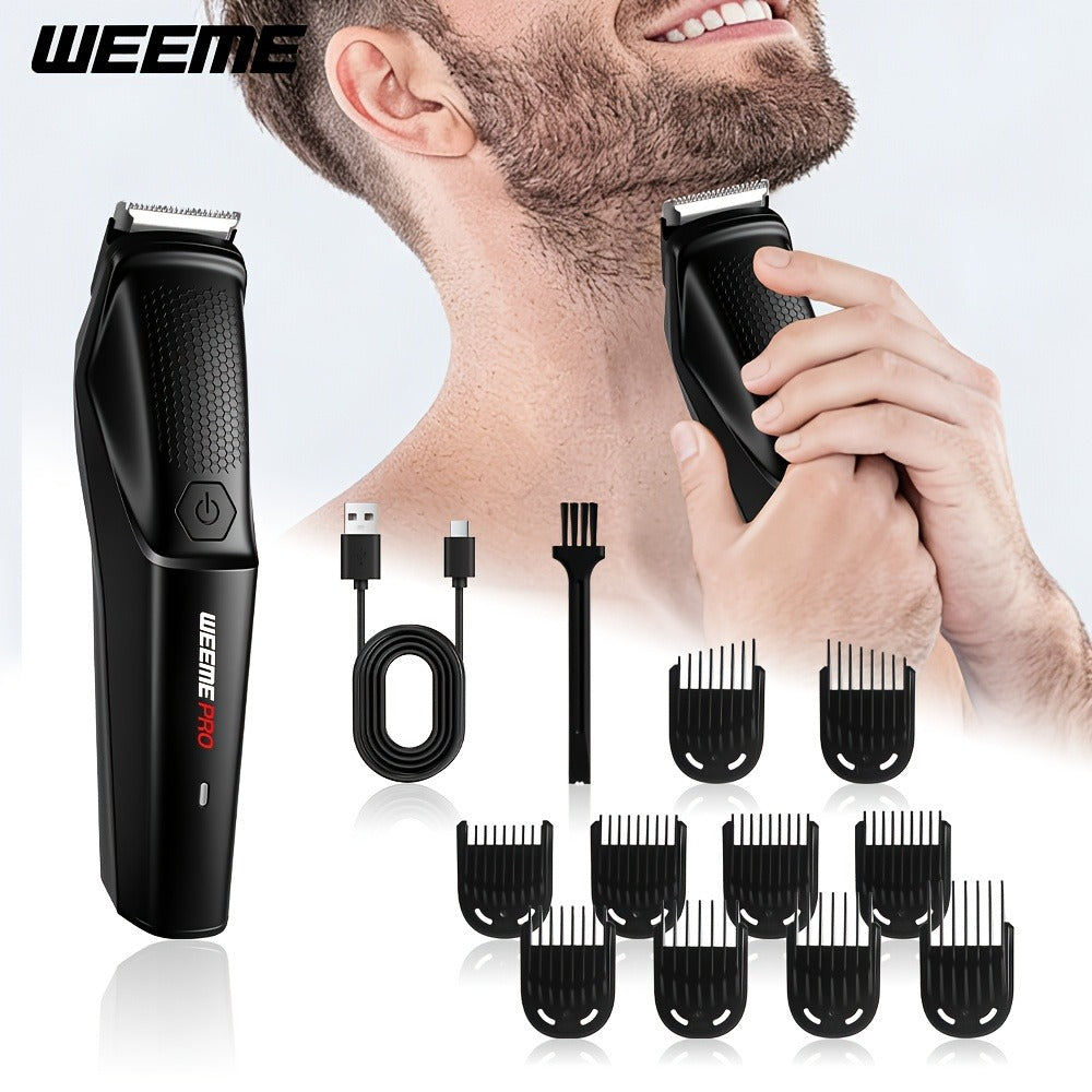 Beard Trimmer for Men - Professional Hair Clipper Electric Razor Zero Gapped T-Blade Edger Liner Cordless Rechargeable Mustache Trimmer Grooming Kit for Body Face Neck Black