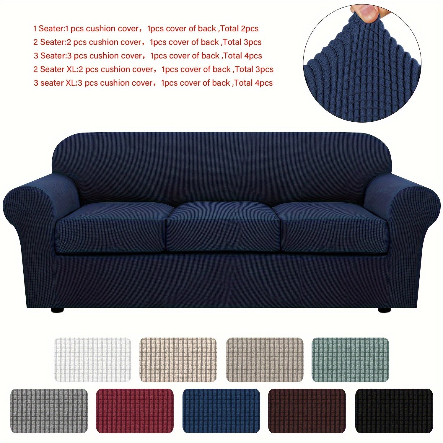 Stretch Sofa Cover Elastic Slipcover Grid Pattern Jacquard Anti-Slip Full Coverage Sofa Protector Machine Washable for 1 2 3 Seater XL Sofa Living Room Bedroom