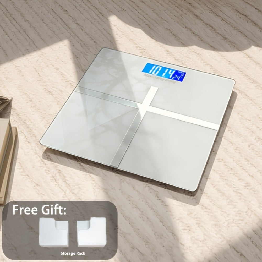 Digital Bathroom Scale High Precision ¨C 396 lb Capacity Electronic Weight Scale with LCD Display, Available with Tape Measure & Storage Rack, Compact Body Weight Scale for Home Bathroom & Fitness