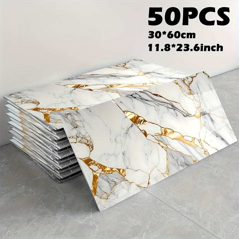 Peel and Stick Marble Tile Stickers ¨C Self Adhesive Foam Wall Tiles for Bathroom Kitchen Office Bohemian Home Decor (50/100pcs, White/Gray/Black/Blue Gold)