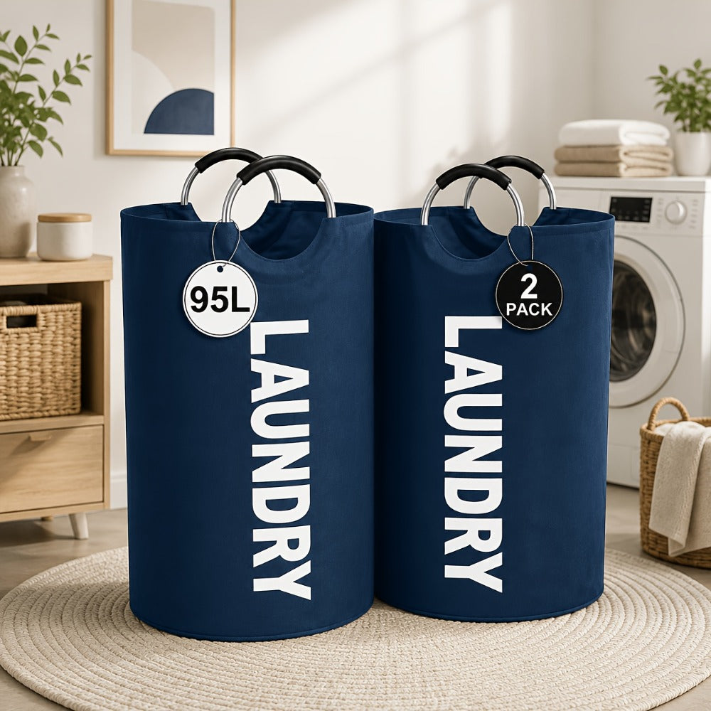 Extra Large Foldable Laundry Basket Set 95L/25.1 Gal Waterproof Oxford Cloth Tall Storage Baskets for Bedroom Bathroom Dorm Wardrobe Organization