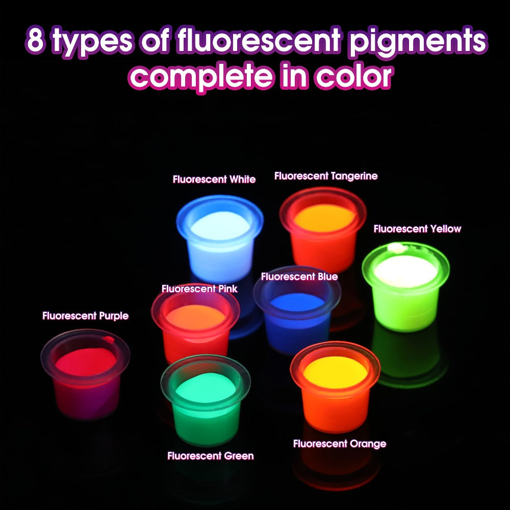 UV Fluorescent Tattoo Ink Set 8 Colors ¨C Professional Long-Lasting Blacklight Tattoo Pigment for Body Art, Permanent Makeup & DIY Tattoo ¨C Vibrant Neon Violet Glow Ink