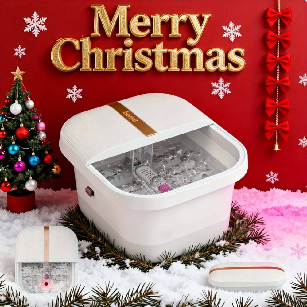 Foldable Foot Spa Bath Massager with Automatic Heating ¨C Temperature-Controlled Foot Soak Basin with Massage Rollers, Bubble Jets & Pedicure Kit, Collapsible Foot Bath for Home Relaxation & Gift