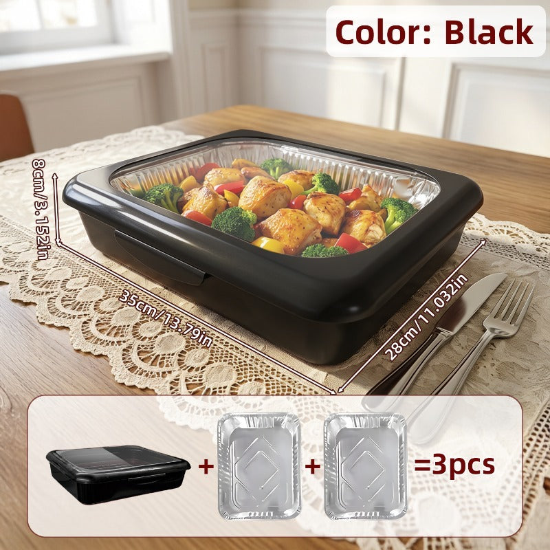 Aluminum Foil Insulated Food Tray Set 2-in-1 Reusable Stand with 2 Disposable Foil Trays for Potluck Picnic BBQ Party Outdoor Gatherings Thanksgiving Christmas - 1 Tray + 2 Foil Trays