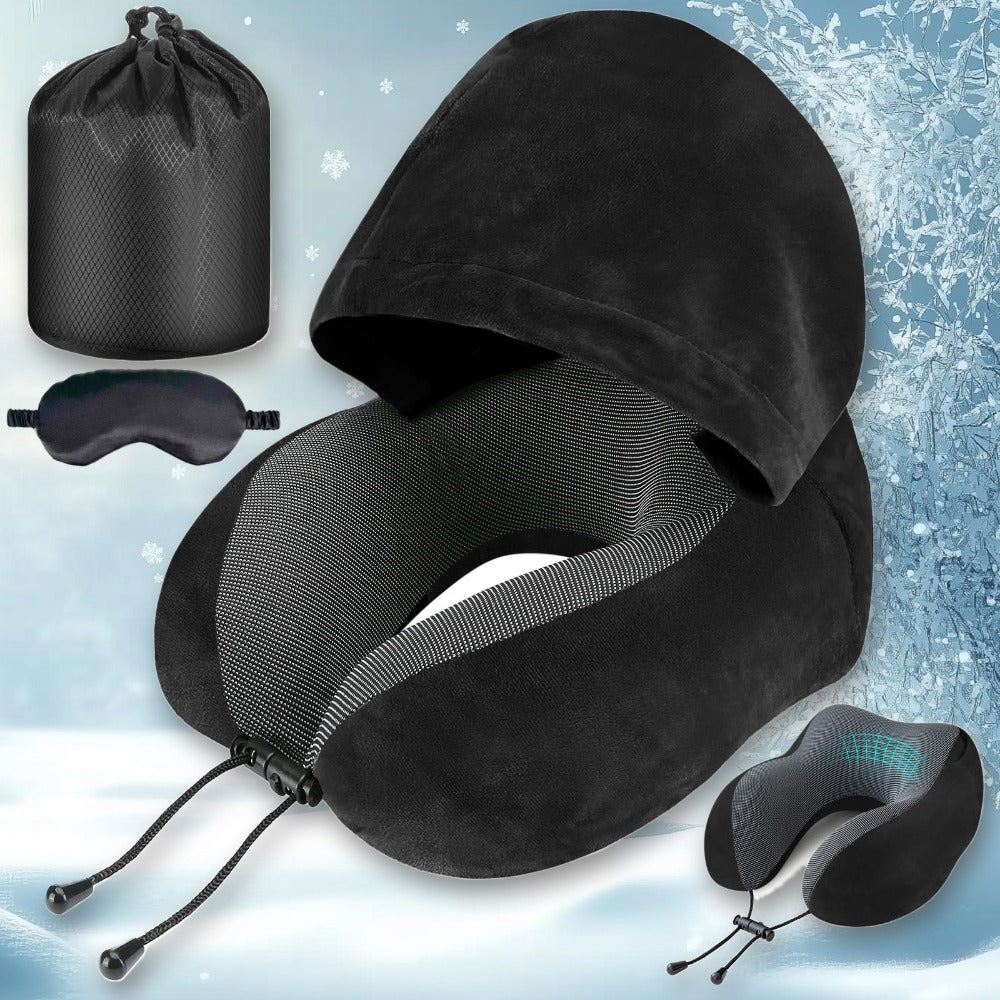 Travel Neck Pillow U-Shaped with Eye Mask Adjustable Portable Ergonomic Neck Support Soft Washable Cover for Airplane Car Home Office Napping Pink Blue Black Grey