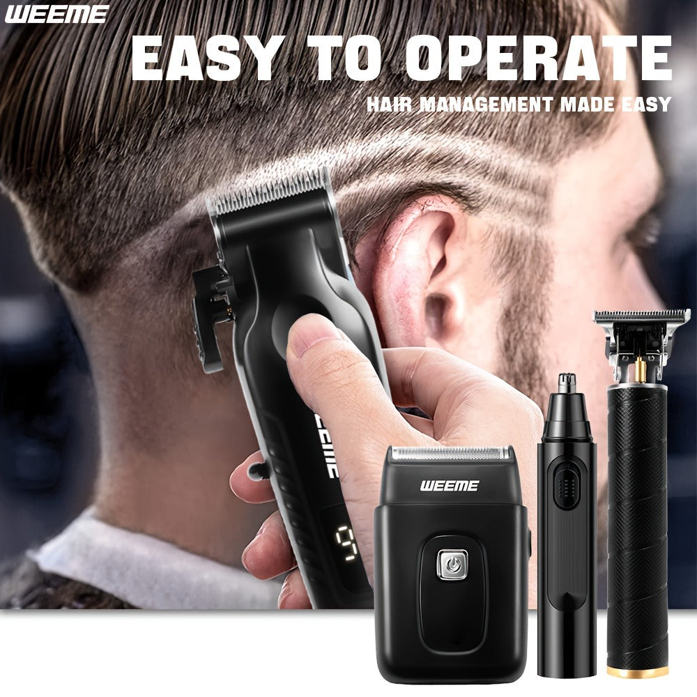 Men's Grooming Kit 4-Piece Set ¨C USB Rechargeable Hair Clipper, Nose Trimmer, Electric Shaver & T9 Detailer with 8 Guide Combs, Professional Cordless Beard Trimmer Set for Men