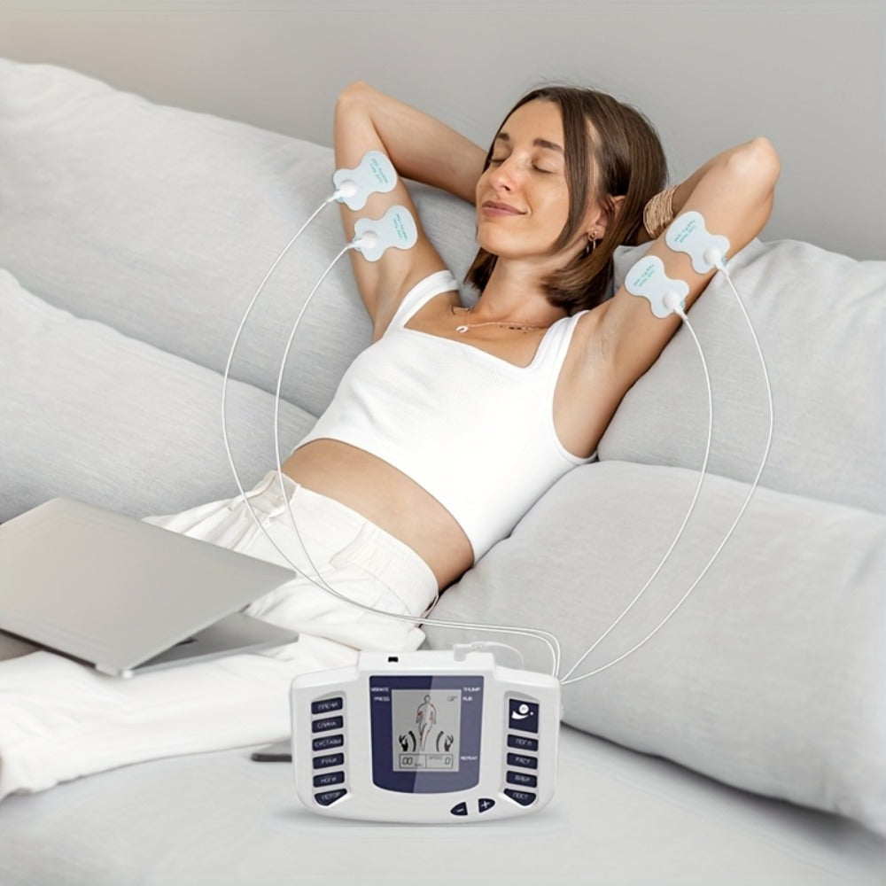 TENS EMS Machine Dual Channel Muscle Stimulator 4 Electrodes 10 Modes 8 Intensity Levels for Back Shoulder Knee Pain Relief Relaxation Exercise Gift