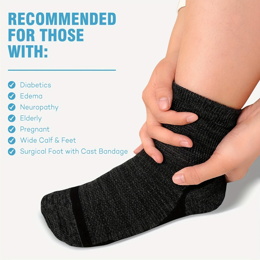 Wide Calf Socks 5 Pairs Loose Top Non-Binding Breathable Crew Socks for Men Women Plus Size Large Leg Edema Varicose Veins Comfort Fit M L Mixed Black