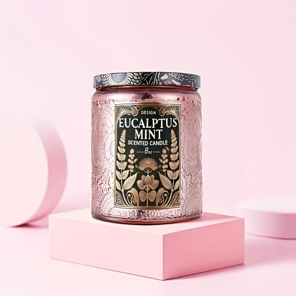 Scented Soy Wax Candle 8oz ¨C Luxury Glass Bottle with Ribbon, Single-Wick Oval Jar, 12+ Hour Burn, Rose Sandalwood, Eucalyptus Mint & Coffee Bliss Fragrances, Perfect Gift for Her, Valentine's Day & Home Decor