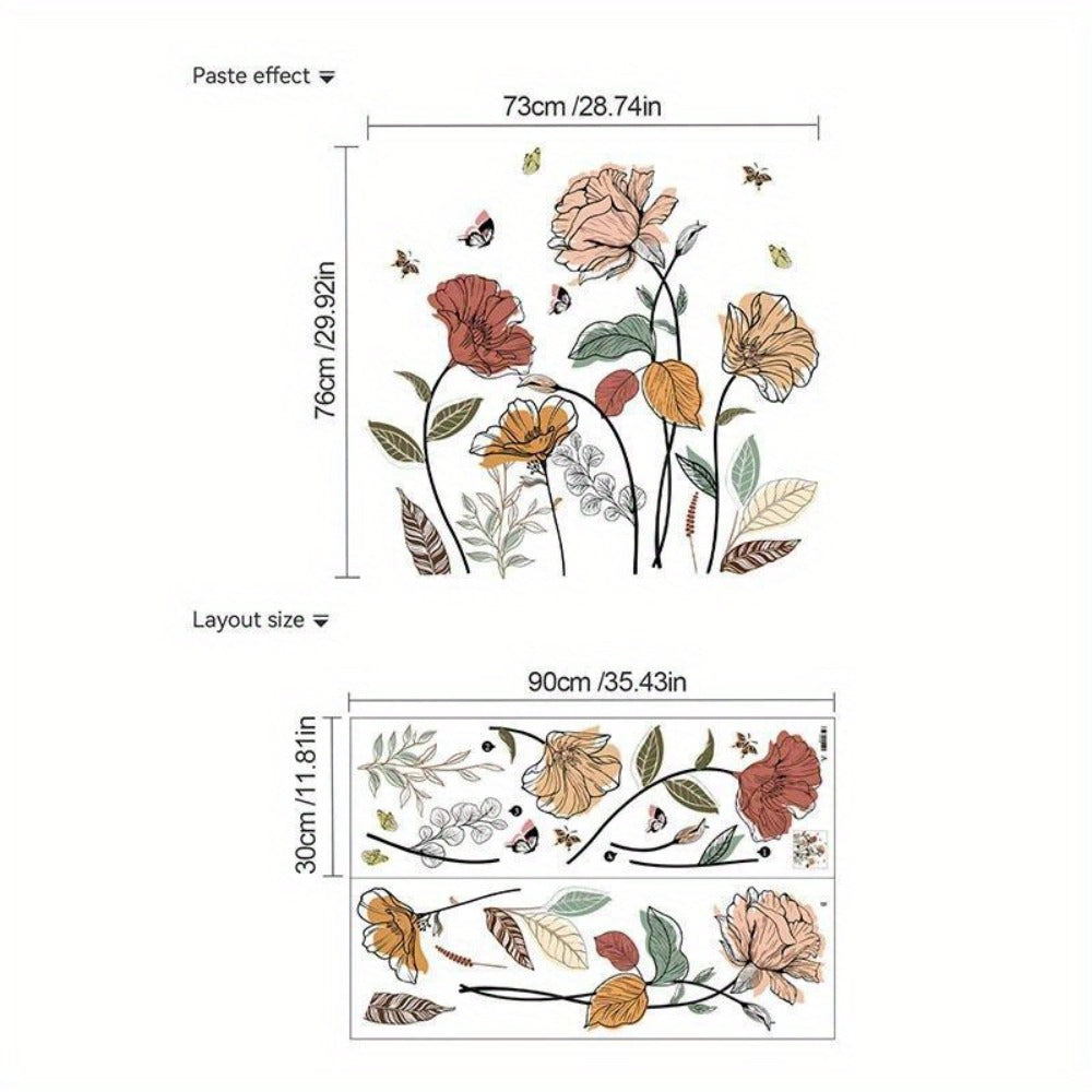 Bohemian Floral Wall Decals Self-Adhesive Wildflower Stickers for Living Room Bedroom TV Wall Art Decor ¨C Flowers & Fruits Peel and Stick Removable Wall Stickers Home Decoration