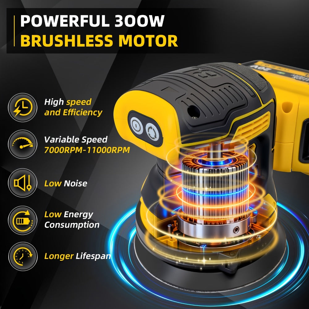 Cordless Orbital Sander Compatible with DeWalt DCB Battery ¨C 5-Inch Brushless Motor Variable Speed Palm Sander with 30pcs Sandpapers & Dust Collection Bag for Woodworking