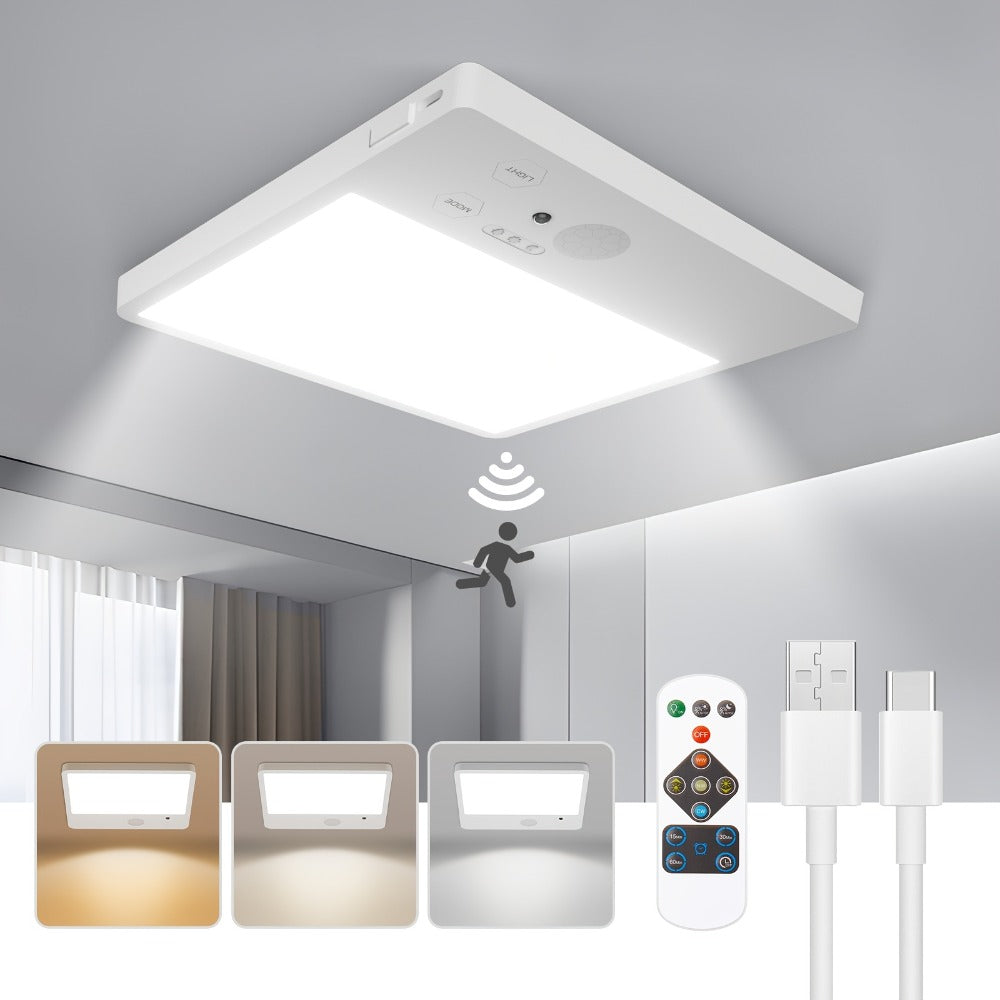 Wireless LED Ceiling Light Motion Sensor Rechargeable Battery Powered 3 Color Temperatures Remote Control No Wiring Closet Light for Bathroom Staircase Garage Hallway Kitchen Pantry White 1 or 2pcs