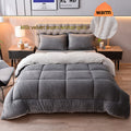 Reversible Milk Velvet Comforter Soft Quilted Blanket 100% Polyester Plush Fleece Bedding All Season Machine Washable for Home Hotel Queen King Size Light Grey Dark Gray