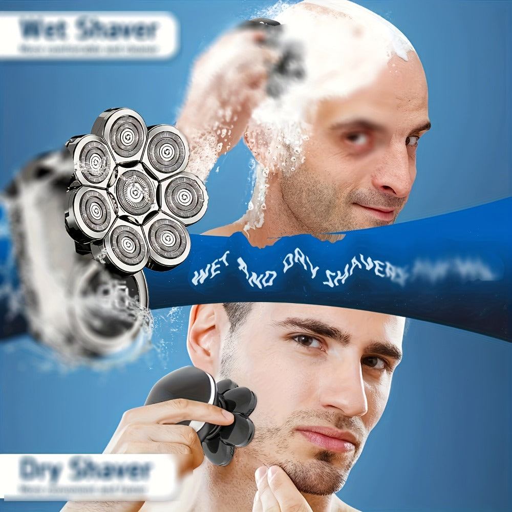 Bald Head Shaver Electric - 5-in-1 Rechargeable Grooming Kit with Type-C Fast Charging, 1400mAh Multi-Head Rotary Shaver for Bald Head Shaving, Beard Trimming & Nose Hair Trimming for Men