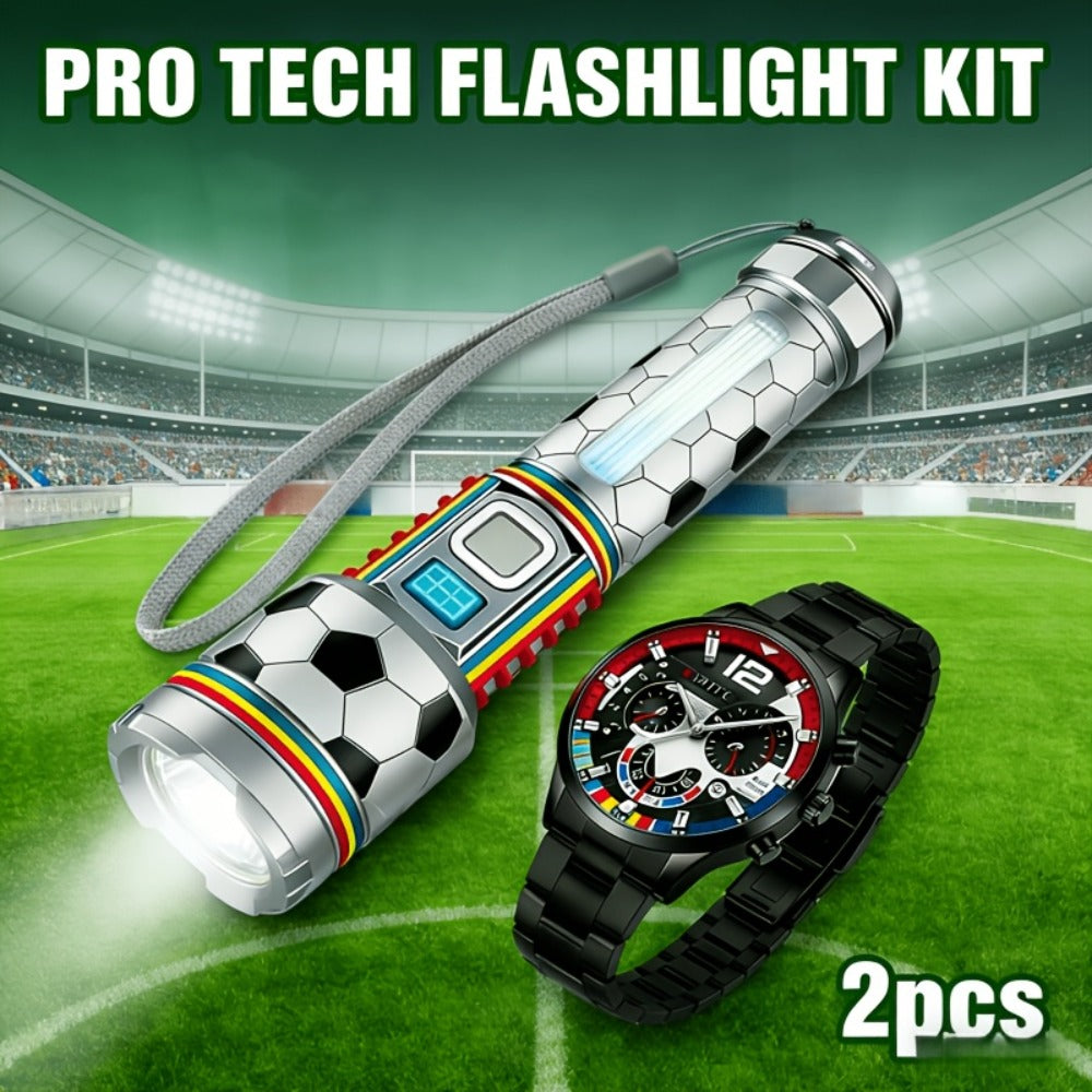 Flashlight & Watch Gift Set - Super Bright LED Handheld Flashlight with Multifunctional Watch, Adjustable Focus, Side Light, Multiple Modes & Long Range, Tactical Flashlight Gift Set for Men