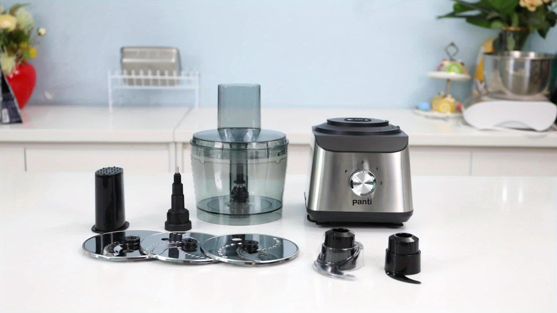 Food Processor 600W 6-in-1 Electric Food Chopper 12-Cup Bowl for Chopping Mincing Dicing Shredding Slicing Puree Dough with Food Chute and Pusher Black Silver