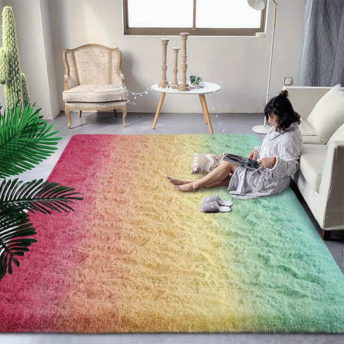 Area Rug Plush Mat Non-Slip Gradient Design Machine Washable Living Room Bedroom Rug Multi-Color Large Size Soft Polyester Floor Mat Home Decor Accent