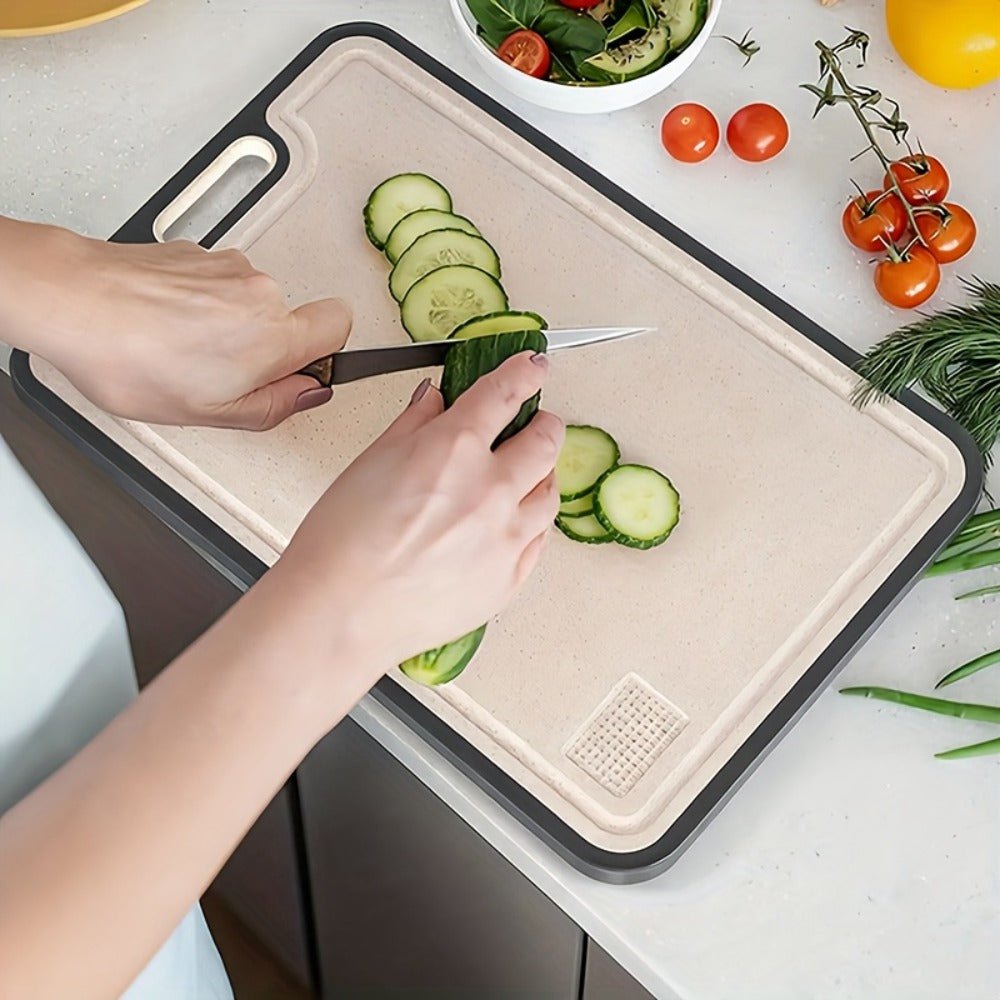 Large Cutting Board for Kitchen ¨C Double Sided Food Grade Stainless Steel & Wheat Straw PP, Non-Slip, Easy to Clean, 16 x 11 Inch Heavy Duty Chopping Board