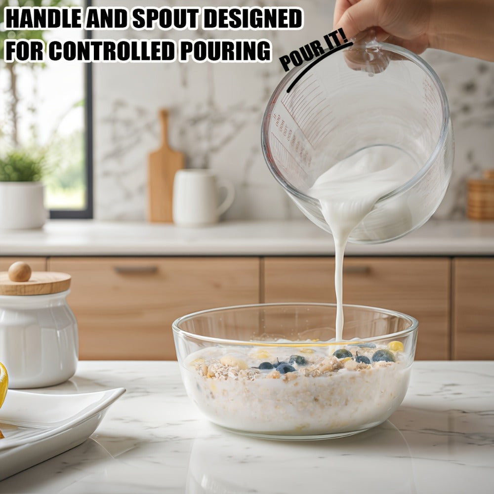 Glass Measuring Cups Set 1/3pcs Tempered Glass 11.83oz 16.91oz 33.81oz Transparent with Handle Dishwasher Microwave Freezer Oven Safe