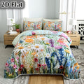 Comforter Set 2 3 Piece Colorful Floral Print Quilt with Pillowcases, Soft Breathable Hypoallergenic Machine Washable Quilted Bed Cover for Twin Full Queen King, Boho Flower Bedding Room Decor
