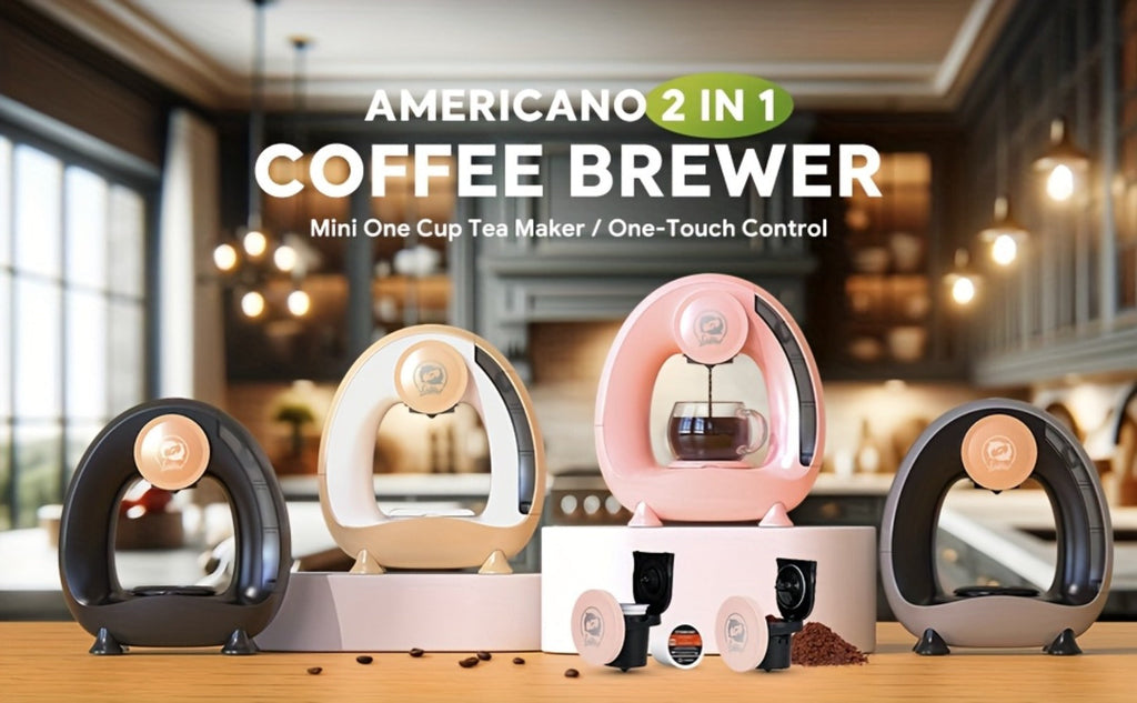 Espresso Coffee Maker 2-in-1 Single Serve Compatible with K-Cup and Ground Coffee Americano Mini Coffee Machine Tea Maker with Filter K-Cup Adapter 4-8oz Pink Champagne Gray Black