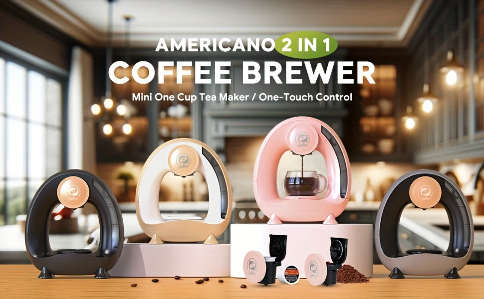 Espresso Coffee Maker 2-in-1 Single Serve Compatible with K-Cup and Ground Coffee Americano Mini Coffee Machine Tea Maker with Filter K-Cup Adapter 4-8oz Pink Champagne Gray Black